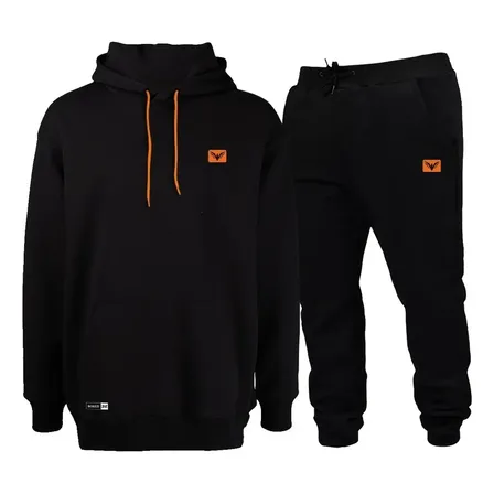 Conjunto Blusa Frio Moletom Capuz Bolso Calça Inverno Preto