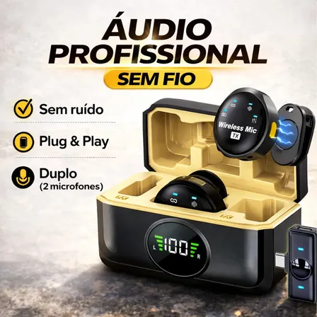 Kit 2 Microfone Sem Fio Profissional Lapela Duplo Celular Android iPhone Redução De Ruído Redondo Preto