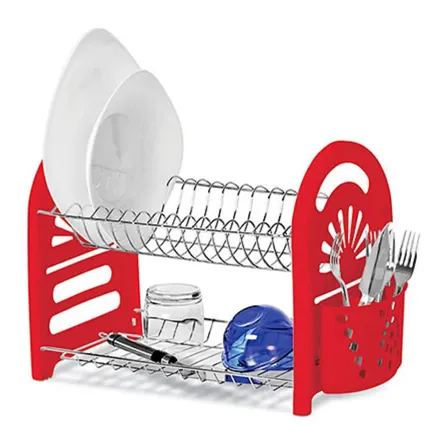 Secador De Pratos E Copos Com Porta Talheres Duplo N3225 Vermelho