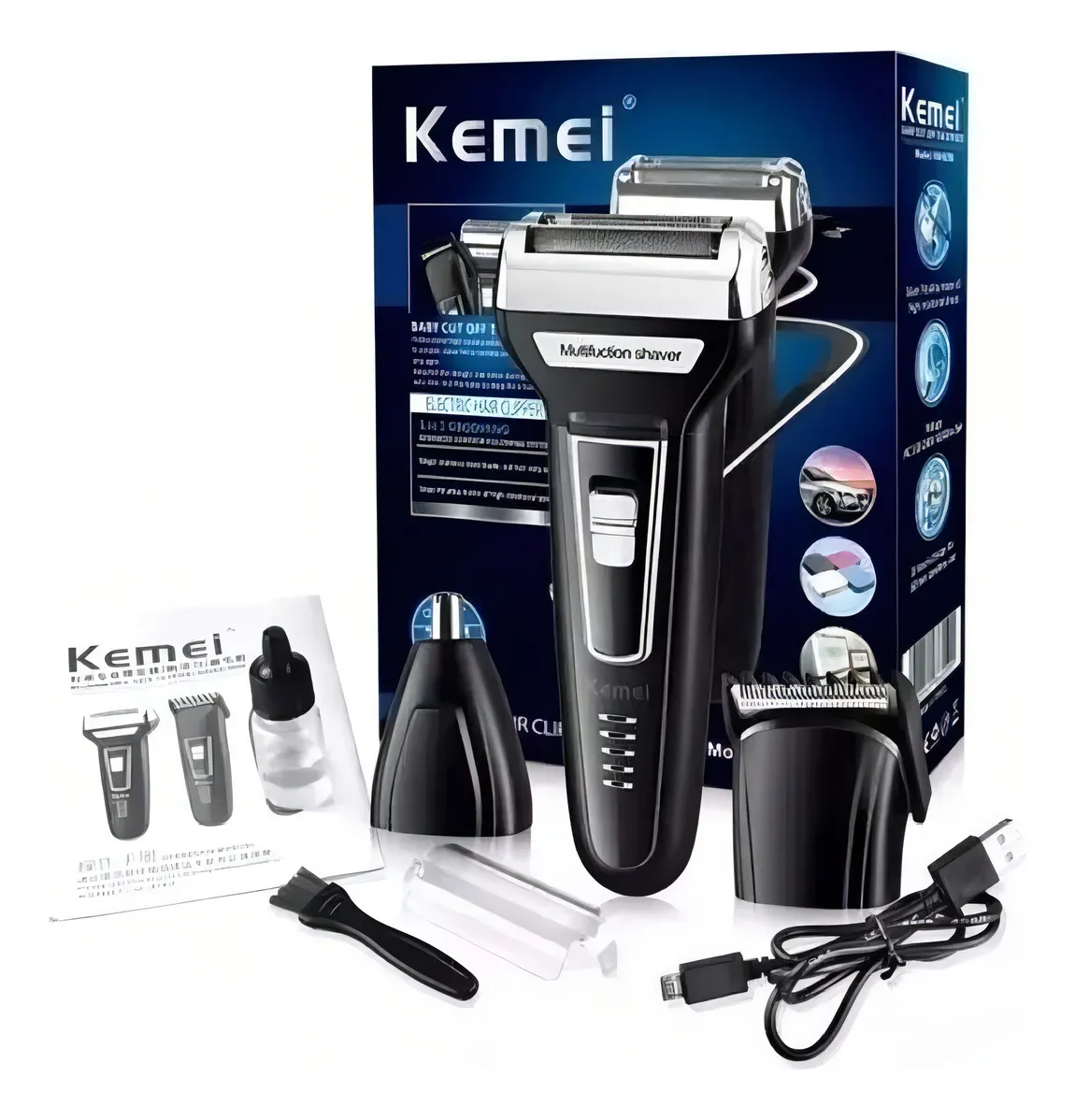 Barbeador E Cortador De Cabelo 3 Em 1 Kemei Km-6558