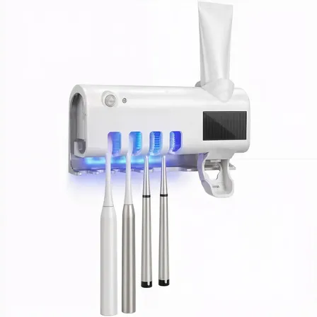 Dispenser Pasta De Dente Com Porta Escova Suporte De Parede Para 4 Escovas Branco Esterilizador Uv Ligeiro