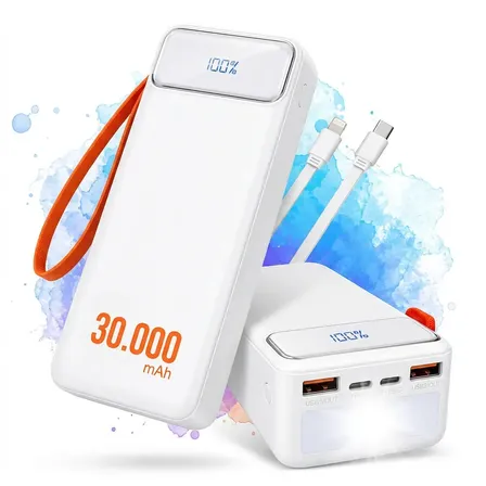 Power Bank Carregador Portátil 30000mah Branco Turbo 22.5w
