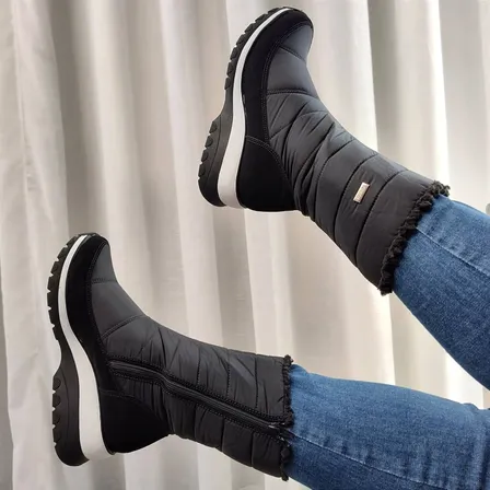Bota Llao Neve Nobuck Nylon Preta Peluciada Com Lã Pelinhos