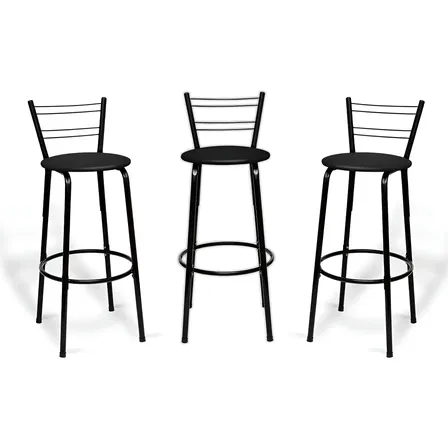 Kit Com 3 Banquetas Altas Flórida Itagold Pretas Em Aço Com Encosto Para Cozinha E Balcão Preto
