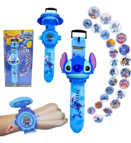 Relógio Stitch E Angel Disney Infantil Projetor 24 Imagens