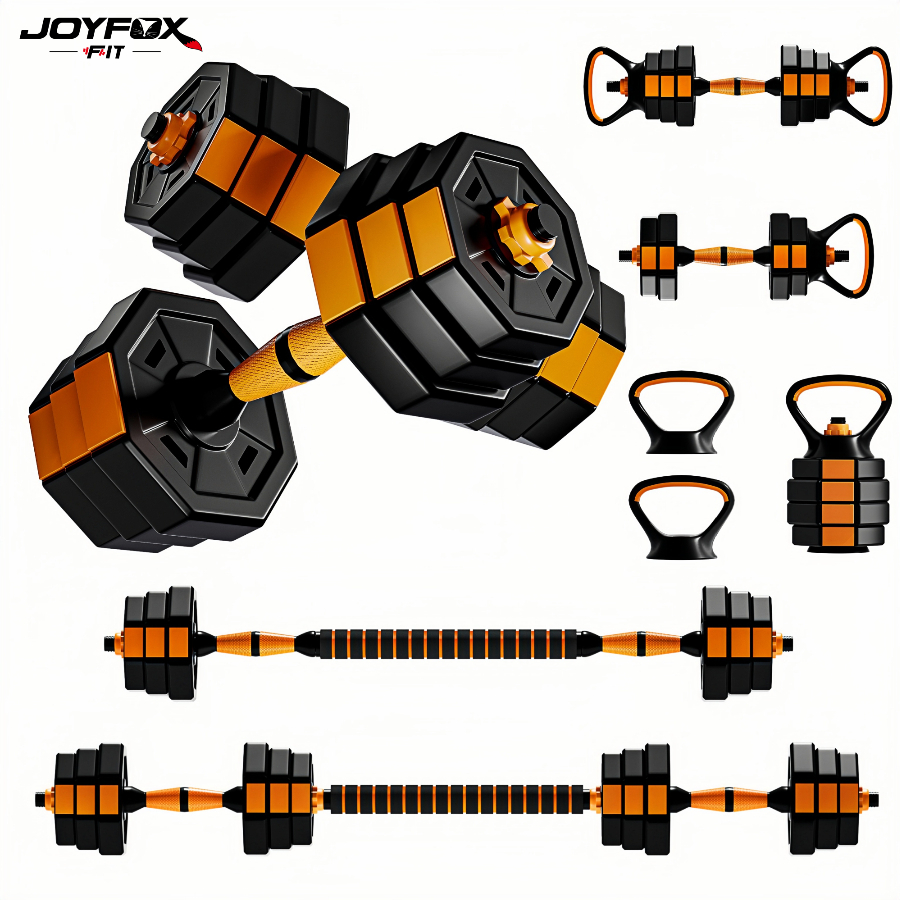 Halteres Musculação Kit 6 Em 1 Regulável 30kg Joyfox Barra Extensora Anilhas E Kettlebell