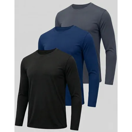 Kit 3 Camiseta Segunda Pele Térmica Proteção Solar Uv Camisa Preto Azul-marinho Cinza-escuro Liso Xg