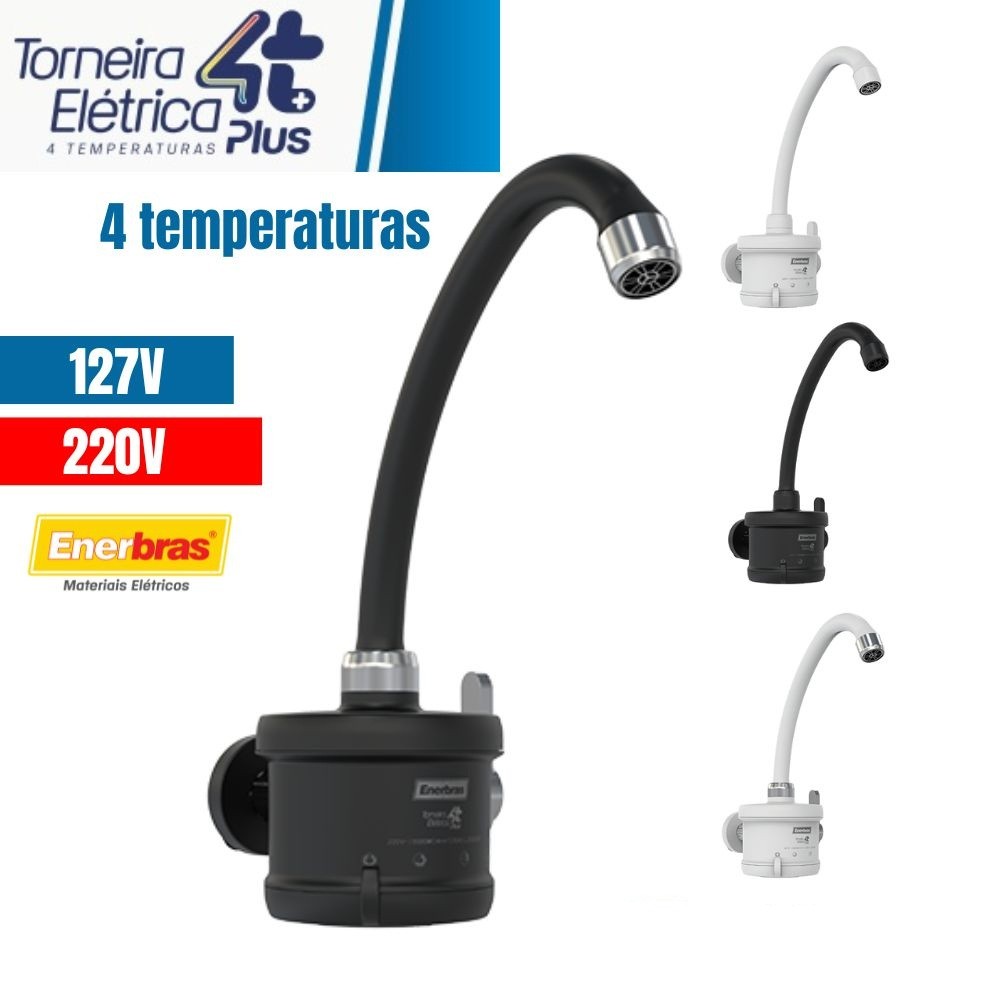 Torneira Parede Elétrica Cozinha 4 Temperaturas Acabamento Branco 127v / 220v Enerbras