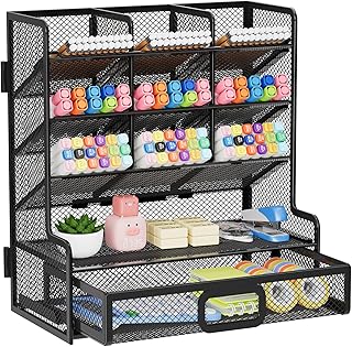 Marbrasse Organizador de mesa de malha maior com gaveta, porta-lápis multifuncional, organizadores