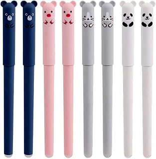 Conjunto Kit 8 Canetas Apagável Esferográfica 0.5mm Papelaria Fofa Kawaii Bichinhos Escola E