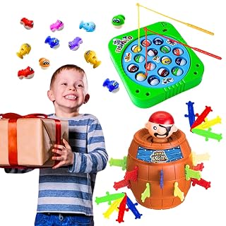 Kit jogos de tabuleiro infantis educativos Barril pula pirata + brinquedo infantil pega peixe