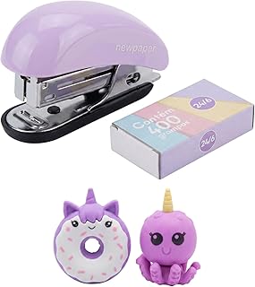 Kit Escritório Encantador com Mini Grampeador Lilás com 400 grampos + 2 Borrachas - Papelaria