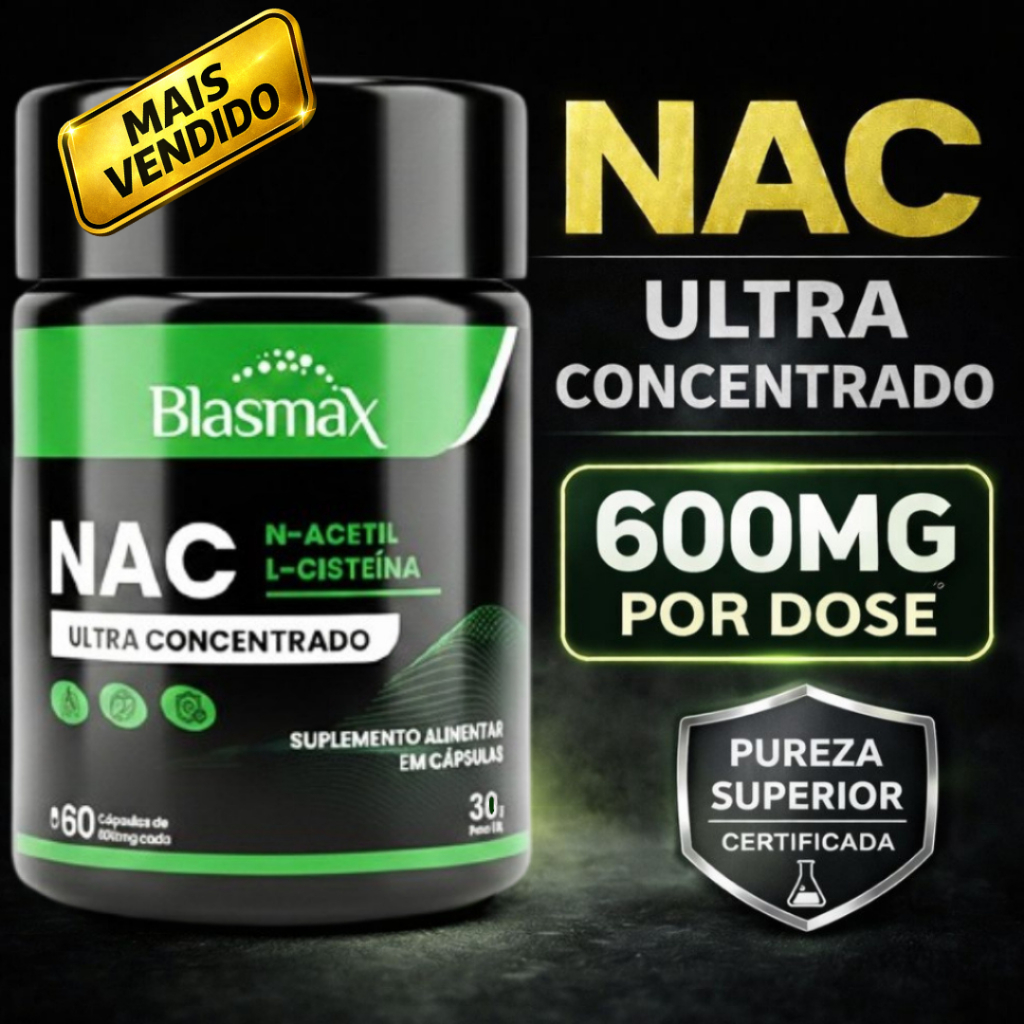 NAC 600mg N-Acetil L-Cisteína | Antioxidante, Saúde do Fígado e Imunidade - 60 Cápsulas - Blasmax