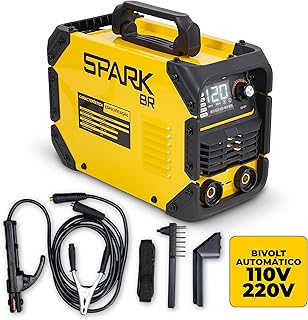 Máquina Solda Inversora 120MMA Bivolt Painel Digital SparkBR Máscara Acessórios Portátil Alça