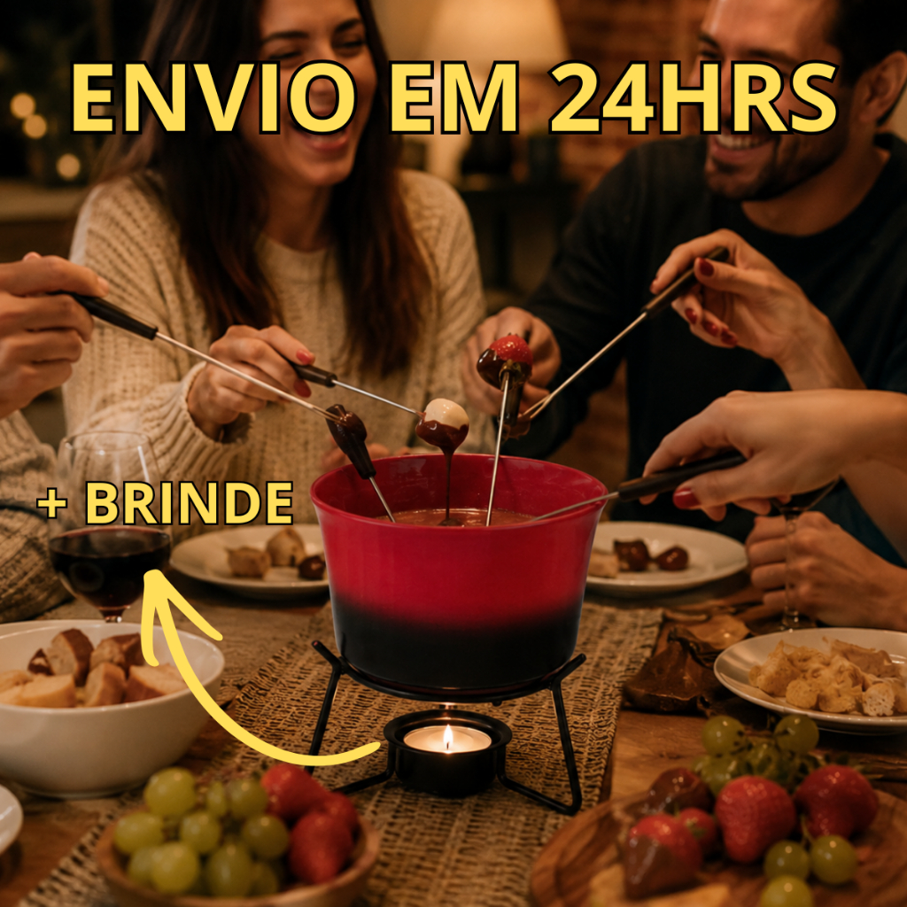 Kit Jogo Panela Conjunto Fondue 6 Peças Carne Chocolate Queijo Jantar Romântico