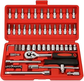 Kit de Ferramentas 46 Peças com Maleta | Jogo de Soquetes, Catraca, Bits e Extensores, Aço Cromado