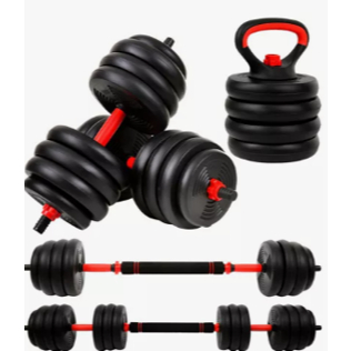 Kit Halteres 6 Em 1 Academia Preto E Vermelho Peso Musculação Ajustável 10,15,20,30kg Segurança e