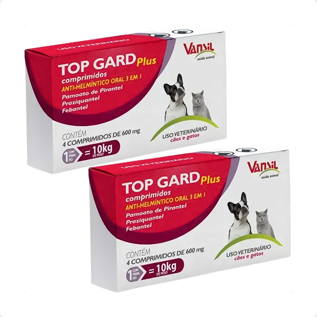 Kit 2 Top Gard Plus Vansil 600 mg Cães e Gatos - 4 Comp