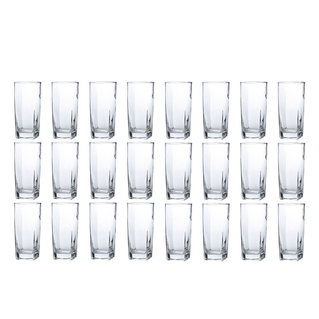 24 Copos Texas Quadrado Vidro Transparente Mesa Posta 320ml
