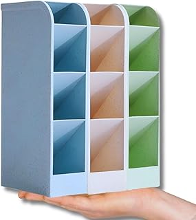 Kit com 3 Organizadores de Mesa Porta Lápis Canetas Multifuncional com 3 Divisórias em Plástico