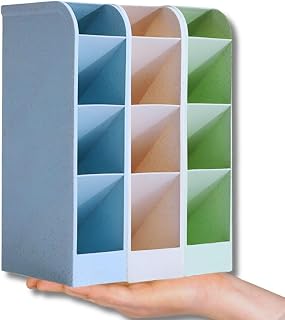 Kit com 3 Organizadores de Mesa Porta Lápis Canetas Multifuncional com 3 Divisórias em Plástico
