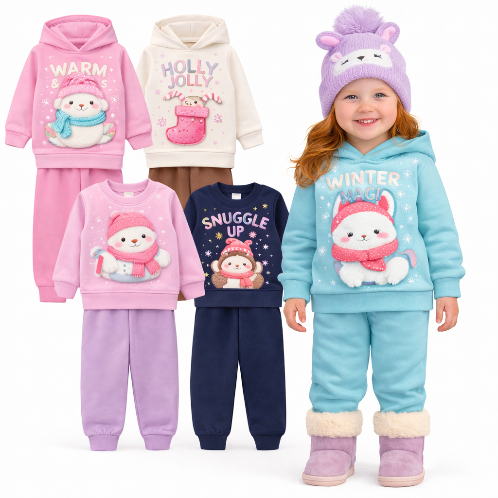 Kit 2 ou 4 peças de Conjunto De Moletom Flanelado Infantil Menina Inverno Kit 2 ou 1 Conjuntos