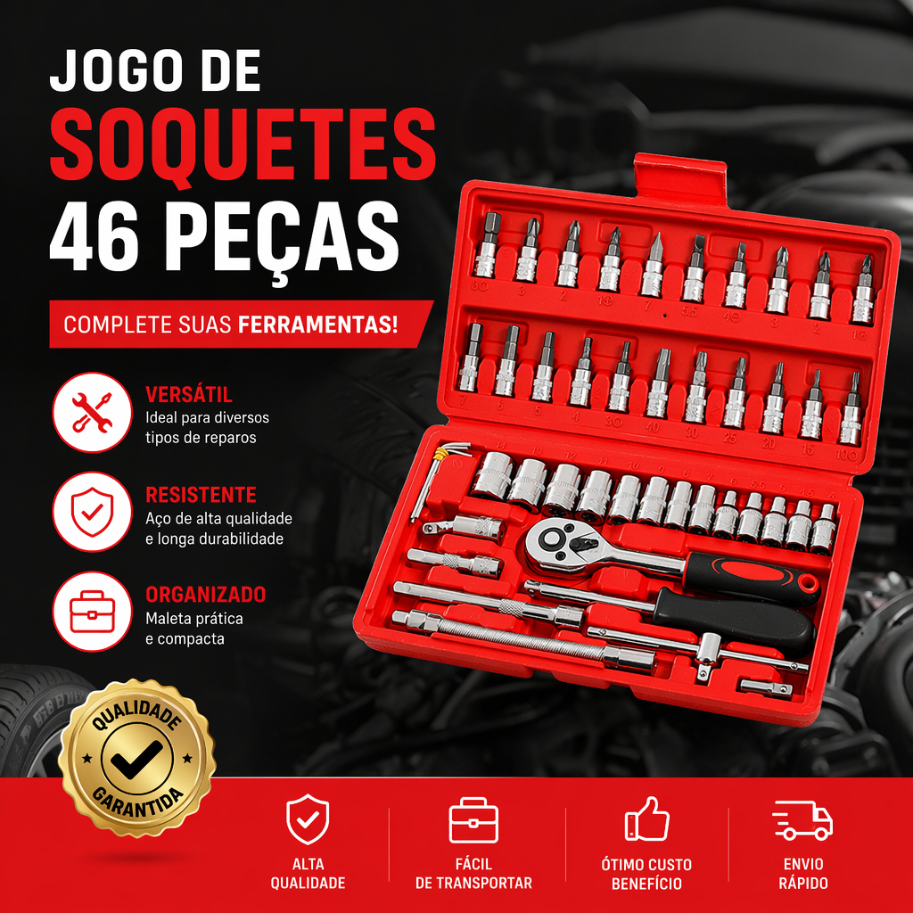 40 Peças / 46 Peças Jogo De Chave Catraca Caixa De Ferramentas Completa Reversível Soquetes Maleta