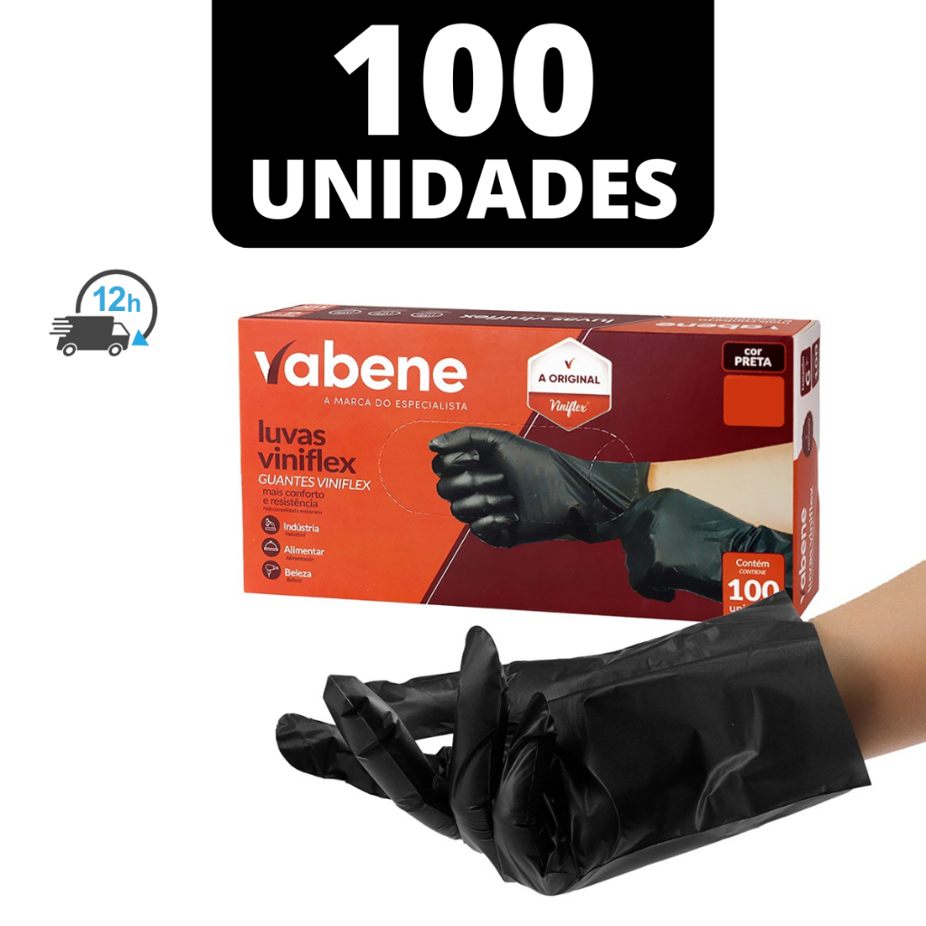 Luva Viniflex Descartável Preta Procedimento Sem Pó Caixa Com 100 Unidades