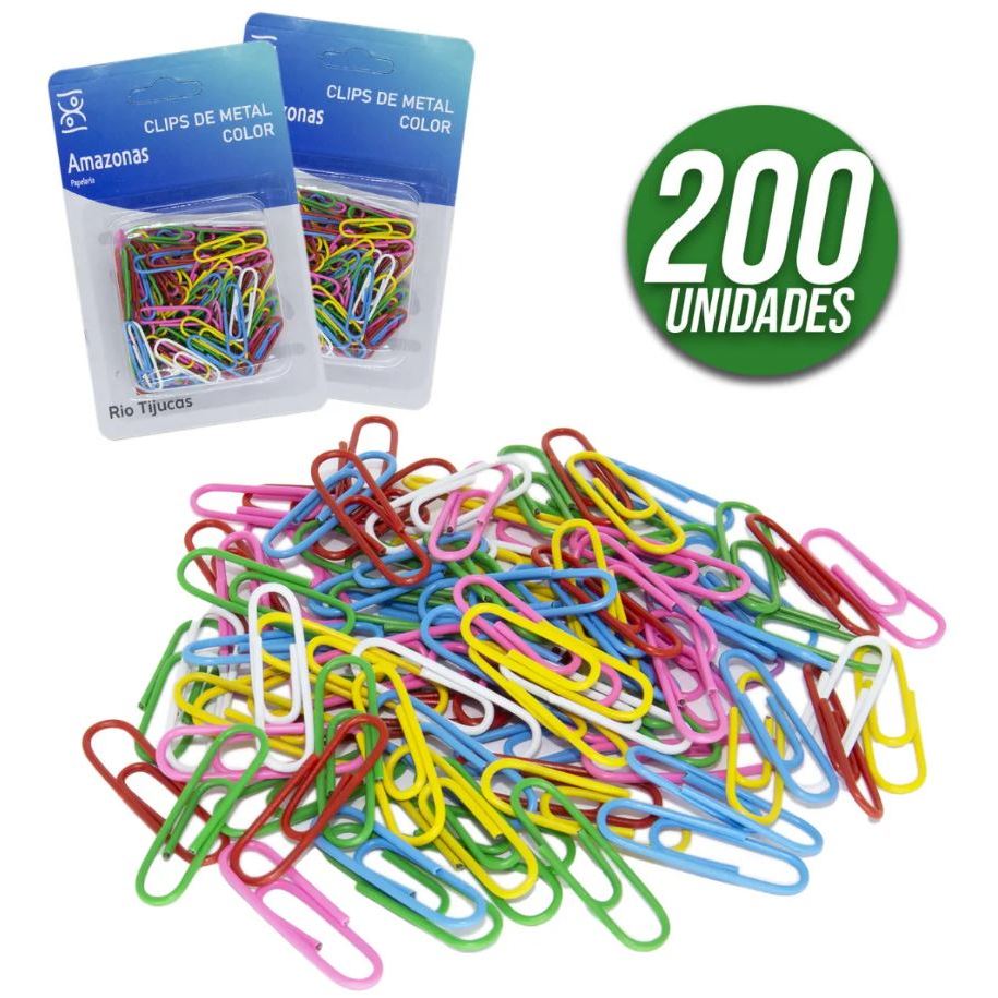Kit 200 Unds Clips Prendedor Colorido De Metal P/ Papel 28mm Escolar Escritório Papelaria Fofa Mini