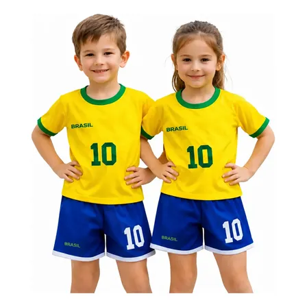 Camisetas E Short Conjunto Do Brasil Infantil Amarelo 2