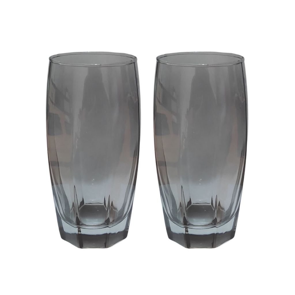 Kit 2 Copos de Vidro Cinza Florida Mesa Chique Jantar 370ml