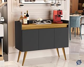 Aparador Buffet Sala 3 Portas Luxo Prime Preto/Madeirado - JM Casa dos Móveis