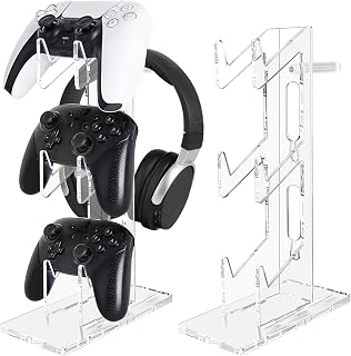 FYY Game Controller Holder 3 Tiers - Universal Dual Stand and Headphone Holder, Acrylic Clear