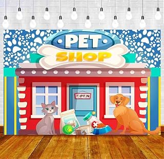 Pet Shop Pano de fundo 2,1 x 1,5 m desenho animado animal cão gato pata impressão banner decoração