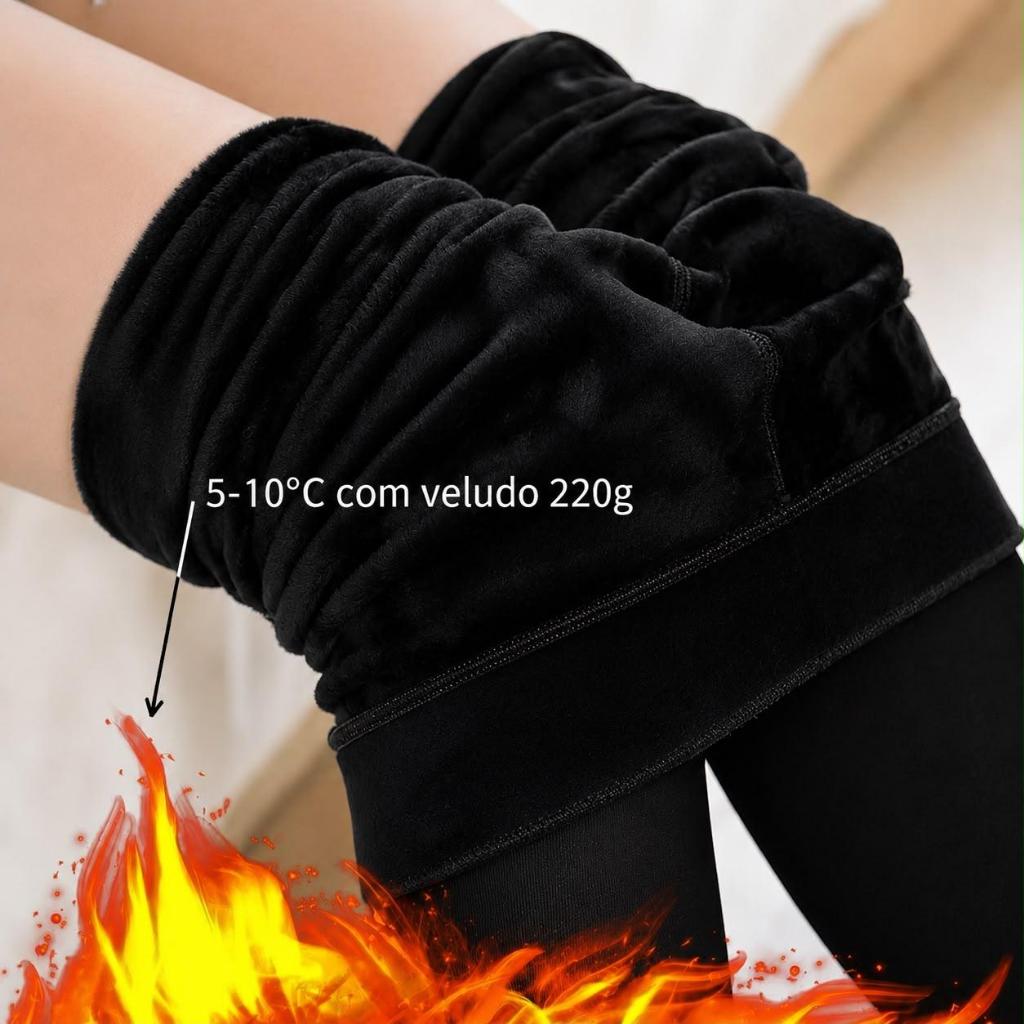 Meia-Calça Térmica Forrada Peluciada  de Lã Feminina Super Elástica