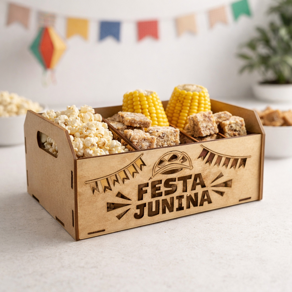 Kit 10 Caixotinhos Escrita Festa Junina 15x10x6 Decoração Mesa Tema Lembrancinha Brindes Suporte Bandeirinha