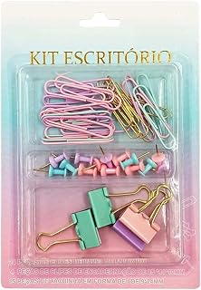 Kit Escritório Completo 43 Peças | 24 Clips Coloridos, 4 Prendedores Binder Clipes, 15 Tachinhas |