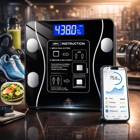 Balança Digital Bioimpedância Profissional Smart Imc 180kg Bluetooth Corporal Aparelho Alta