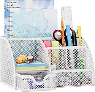 EasyPAG Organizador de mesa de malha com gaveta, suporte multifuncional para caneta, organizador de