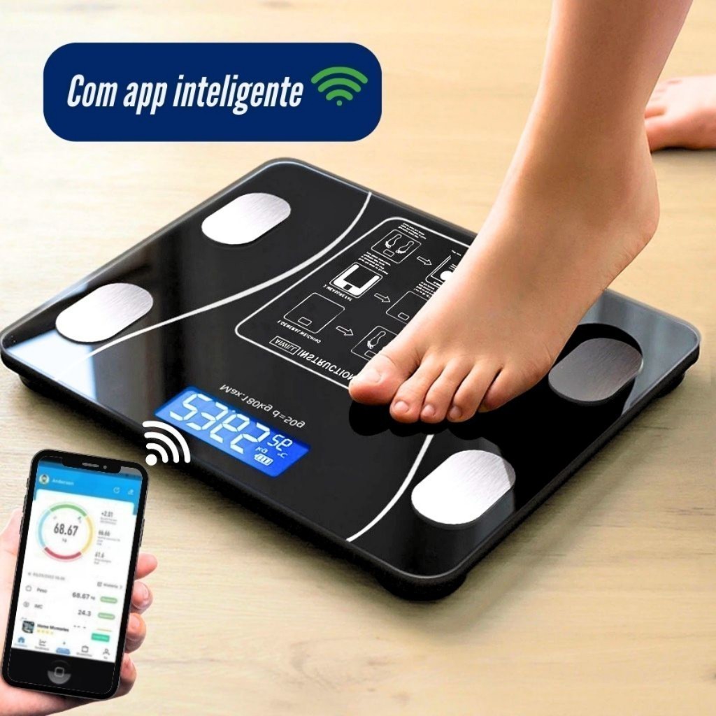 Balança Bioimpedância Medidora Corporal Bluetooth Digital Até 180 Kg