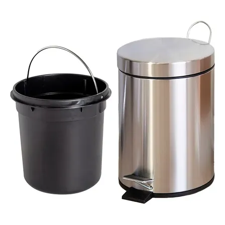 Vittak Lixeira 5 Litros De Aço Inox Redonda Cesto Balde Banheiro Casa Lixo Cor Cinza