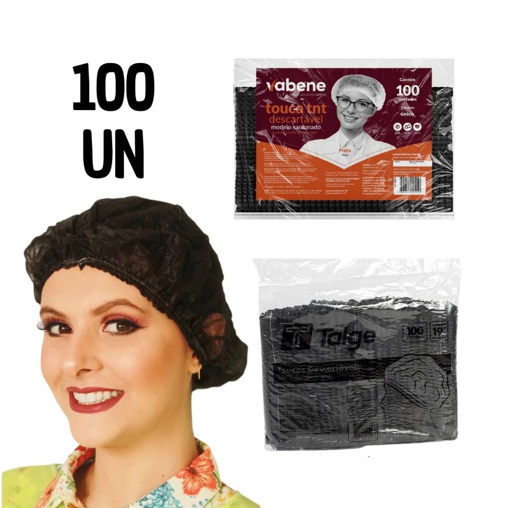 Touca TNT Descartável - 100 unidades Pretas