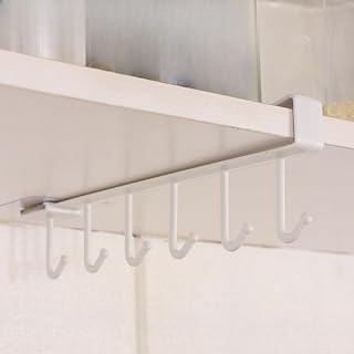 1 rack de armazenamento de cozinha multifuncional montado na parede com 6 ganchos utilitários