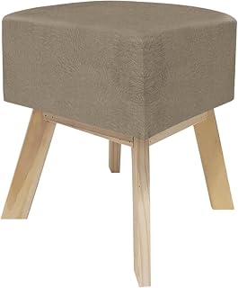 Banqueta Quadrada Puff Sala Quarto Cubo Assento Decoração Pé Madeira (Bege)