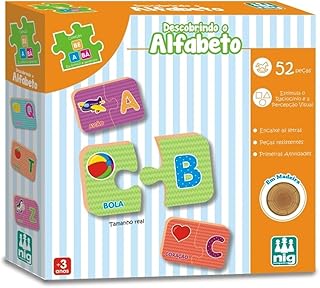 Brinquedo Descobrindo Alfabeto, Coleção Be a Bá, 52 Peças em Madeira, NIG Brinquedos