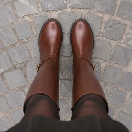 Bota Feminina Montaria Cano Longo Bico Redondo Salto Bloco