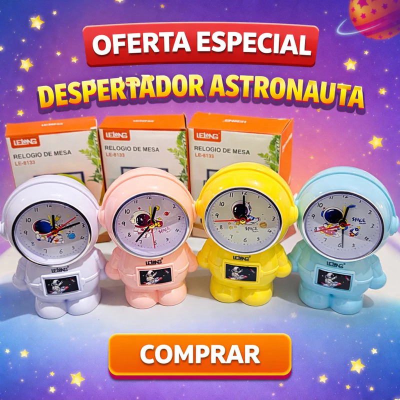Despertador Infantil astronauta Relogio de Mesa Decoração para Casa Sala Quarto Personagens