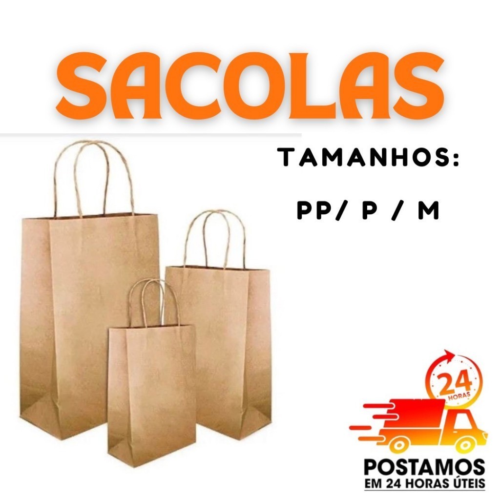 Sacola De Papel Kraft Natural com Alça PP/ P / M /G embalagem ecológica delivery festa aniversario