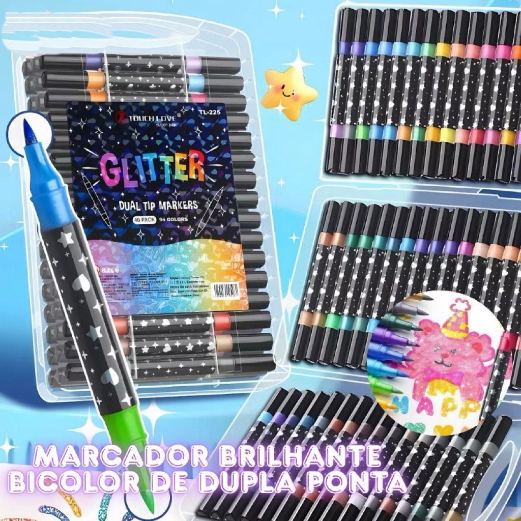Marcador metálico 24/48/96 cores de glitter de cabeça dupla marcador de cabeça dupla brilhante kit