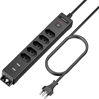 Filtro de Linha 3 Pinos, TESSAN Extensao Eletrica com 5 Tomadas, 3 Interfaces USB (1 USB C) e Cabo